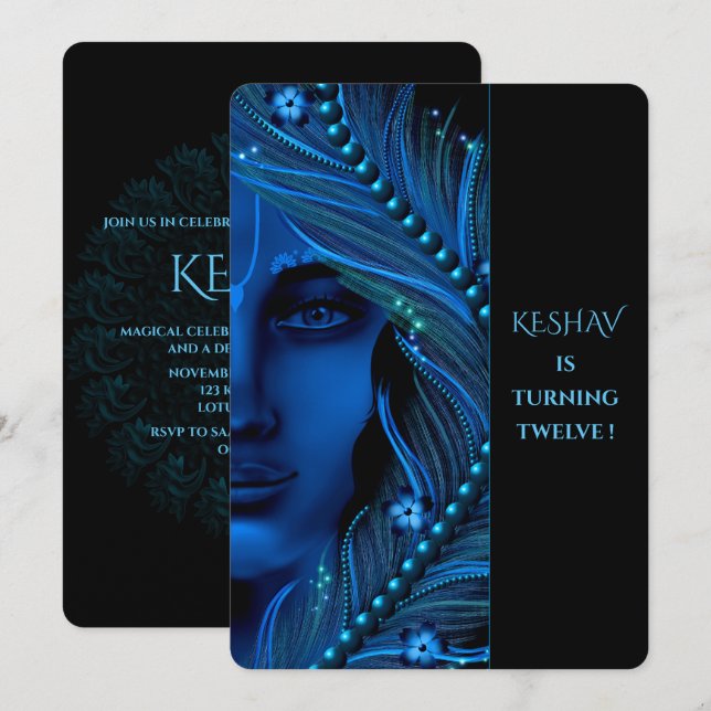 Jolie carte de Krishna pour un anniversaire - art  (Devant / Derrière)