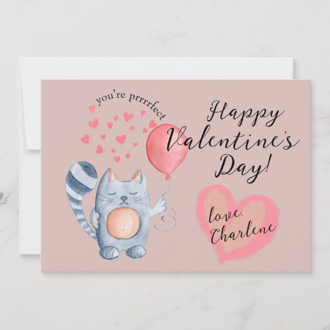 Jolie carte de la Saint-Valentin avec chat et ball (Devant)