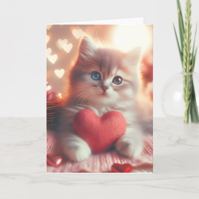 Jolie carte de la Saint-Valentin avec chaton (Devant)