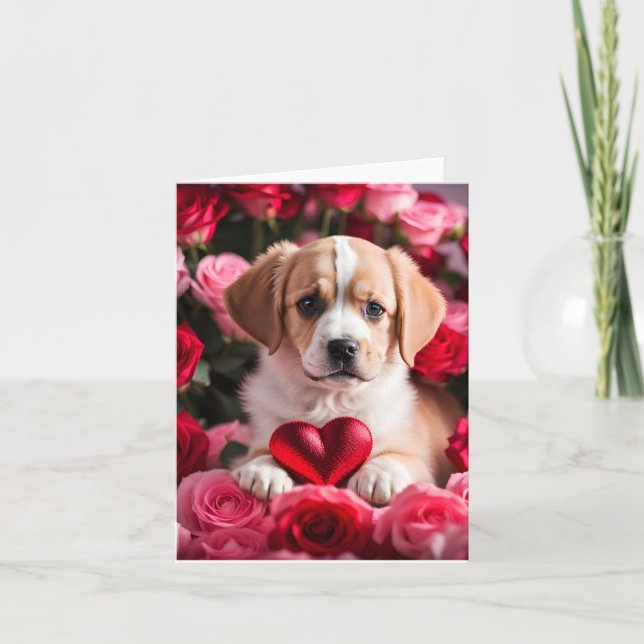 Jolie carte de la Saint-Valentin avec un chiot (Devant)
