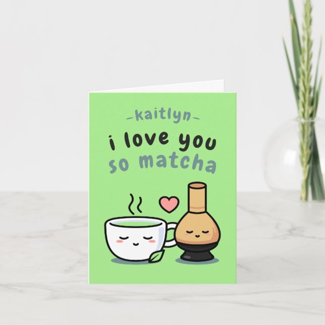 Jolie carte de la Saint-Valentin sur le thé Matcha (Devant)