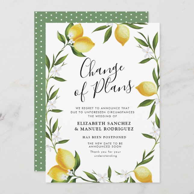 jolie carte de mariage retardé au feuillage de cit (Devant / Derrière)