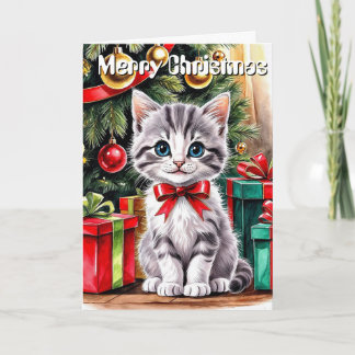 Jolie carte de Noël à l'aquarelle de chat personna