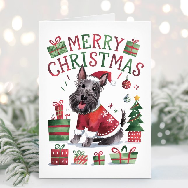 Jolie carte de Noël à l'aquarelle du Terrier Écoss (Créateur téléchargé)