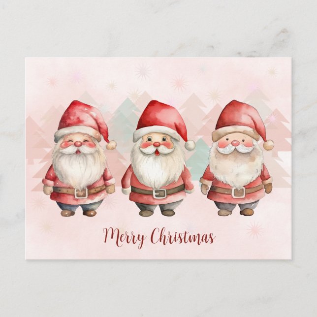 Jolie carte de Noël à l'aquarelle représentant des (Devant)