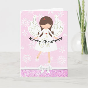 Jolie carte de Noël Angel rose et flocons de neige