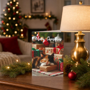 Jolie carte de Noël avec un chaton calico pour les