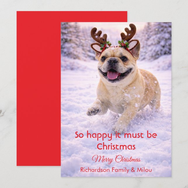Jolie carte de Noël avec un chien et une citation  (Devant / Derrière)