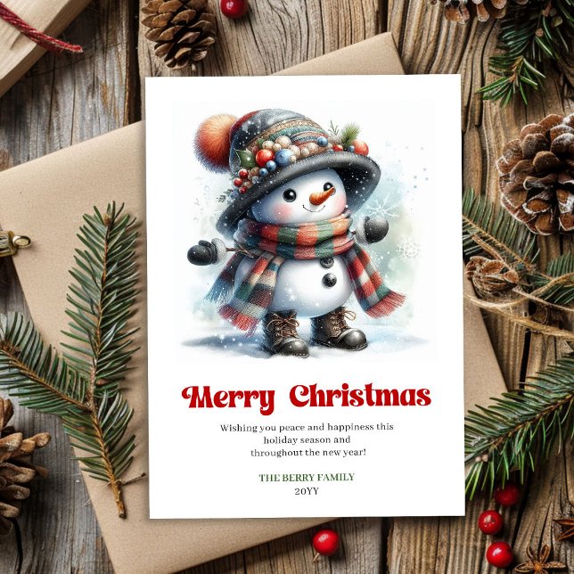 Jolie carte de Noël classique imprimable drôle de  (Cute printable funny snowman classic Xmas card)
