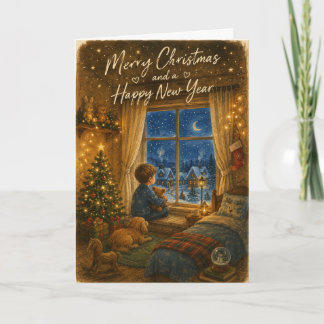 Jolie carte de Noël confortable en attendant le Pè
