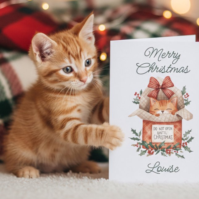 Jolie carte de Noël de chat orange - Ne pas ouvrir (Delight your feline-loving friends with this unique ginger cat Christmas card.)