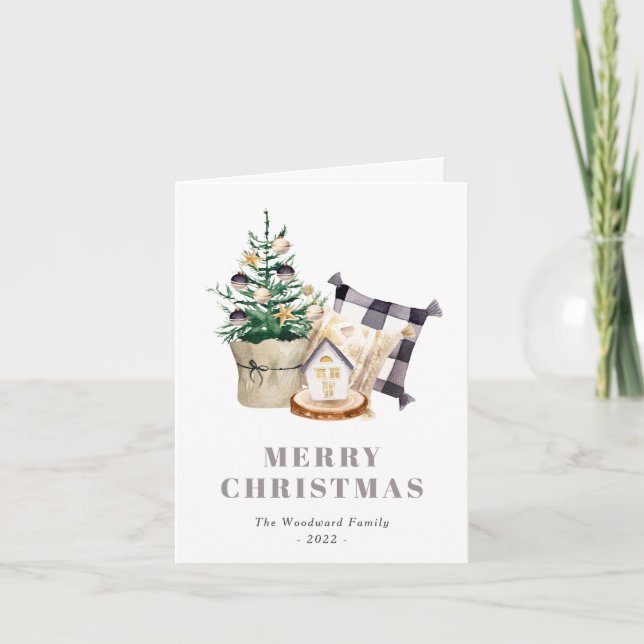 Jolie carte de Noël de ferme à l'aquarelle (Devant)