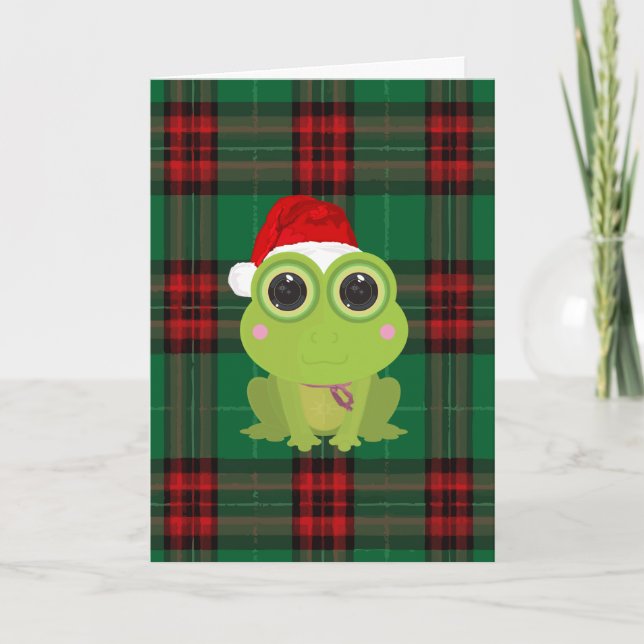 Jolie carte de Noël de grenouille sur fond vert fo (Devant)