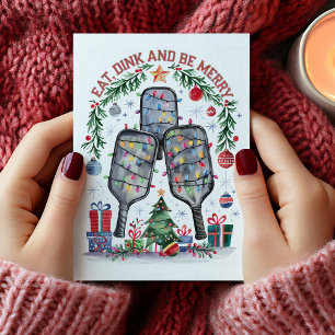 Jolie carte de Noël de Pickleball 'Manger, Dink et