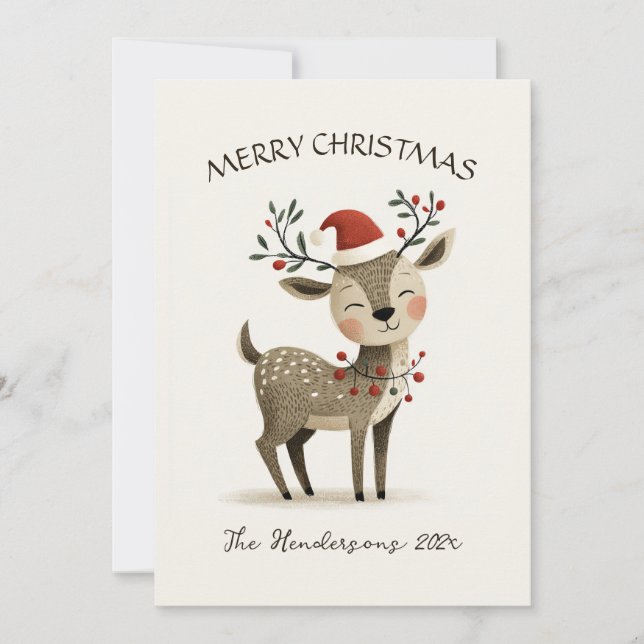 Jolie carte de Noël de renne rétro (Devant)