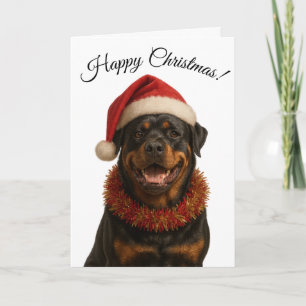 Jolie carte de Noël de Rottweiler avec un chapeau