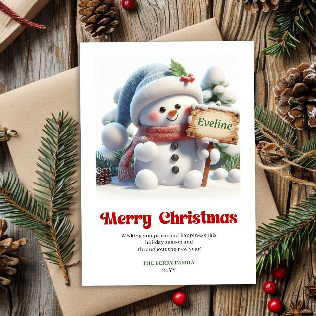 Jolie carte de Noël de snowman classique pour enfa (Cute Christmas snowman classic kids holiday card printable)