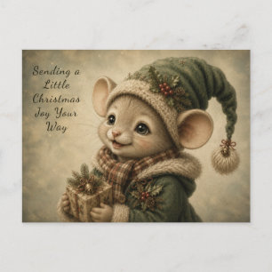 Jolie carte de Noël de souris tenant un cadeau