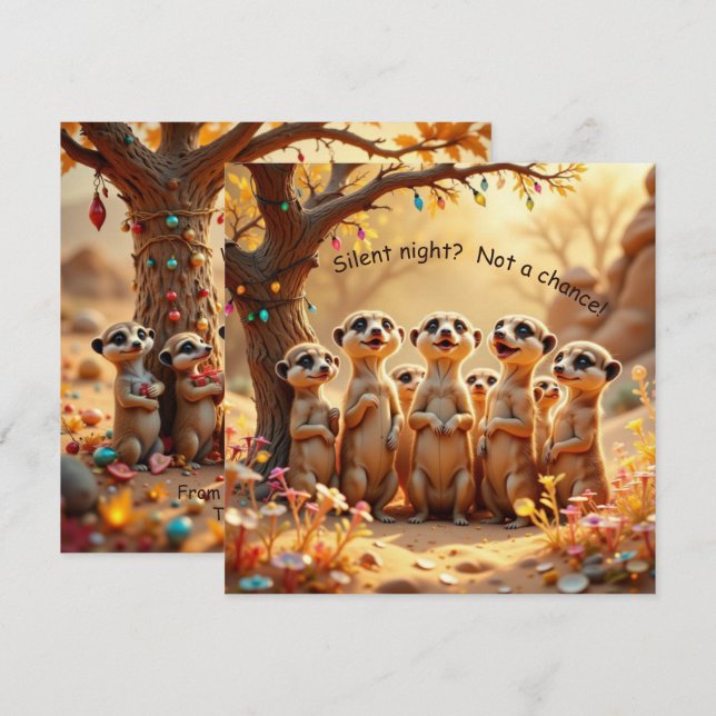 Jolie carte de Noël de suricate drôle et sans nuit (Devant / Derrière)