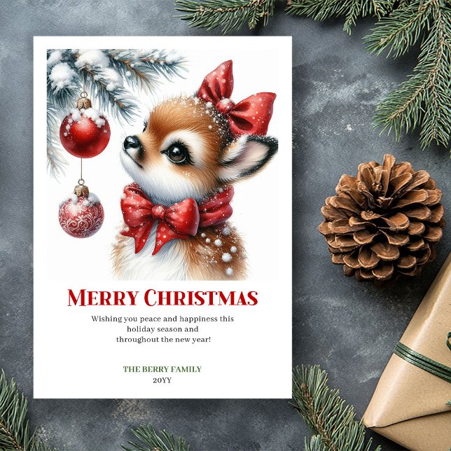Jolie carte de Noël imprimable aquarelle de faon e (Lovely Fawn Watercolor Snowy Christmas Printable Christ)