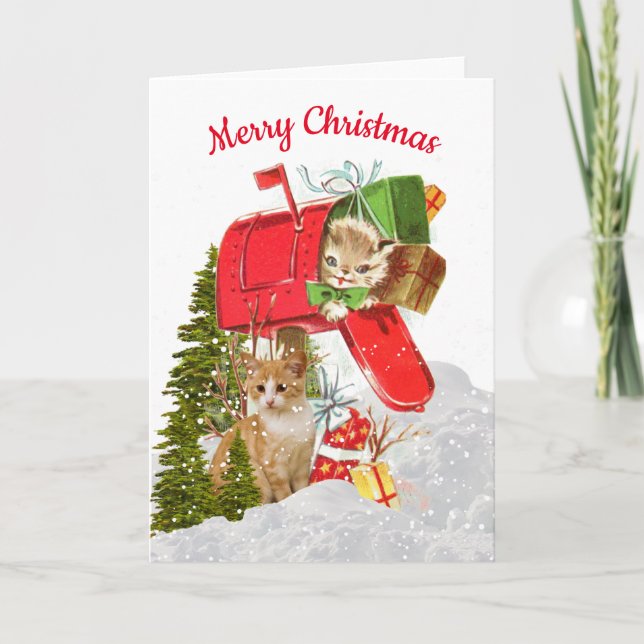 Jolie carte de Noël rétro de chat / Boîte aux lett (Devant)