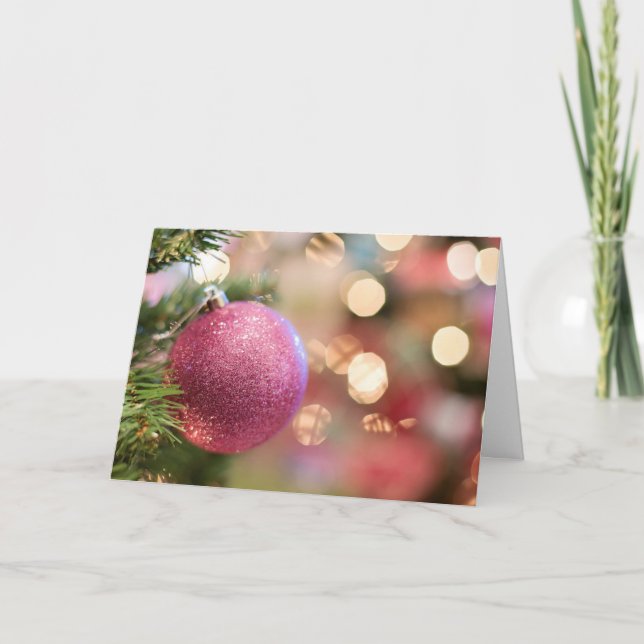 Jolie carte de Noël rose avec Ange sur le dos (Devant)