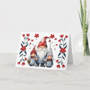 Jolie carte de Noël vierge avec gnome Santa et fle