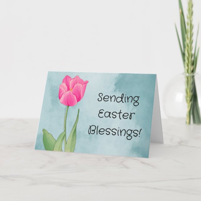 Jolie carte de Pâques avec tulipe rose (Devant)