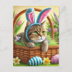 Jolie carte de Pâques de chat de vacances