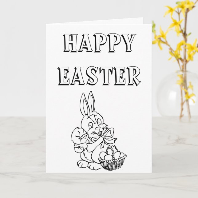 Jolie carte de Pâques de lapin chic à colorier  (Fleur jaune)