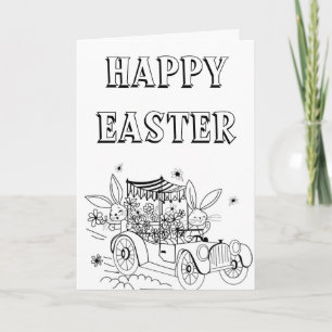 Jolie carte de Pâques de lapin de conduite vintage