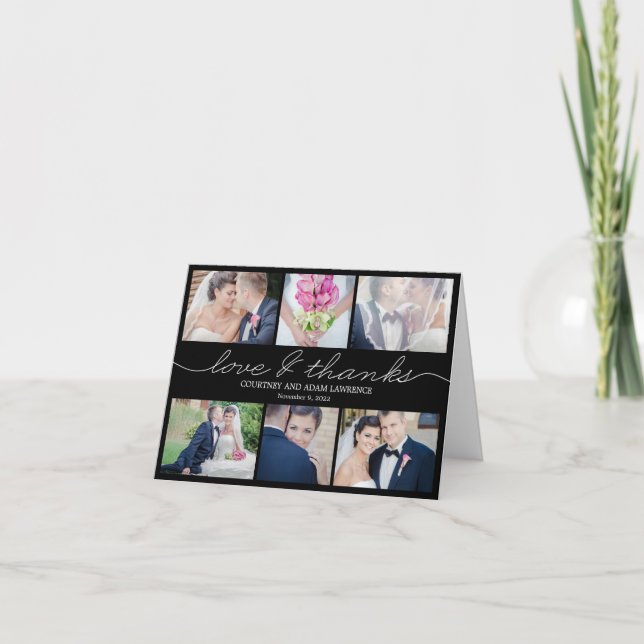 Jolie carte de remerciement de mariage - Noir (Devant)