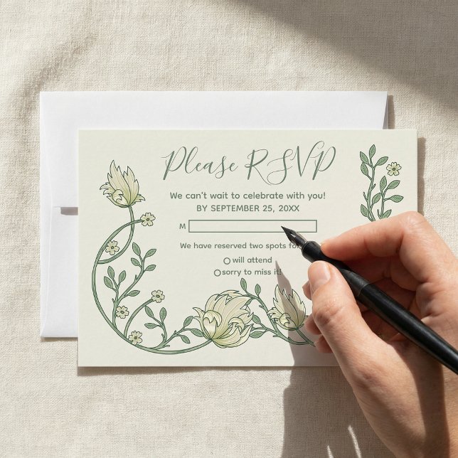 Jolie carte de réponse aux fleurs art nouveau (Pretty art nouveau flowers rsvp card.)