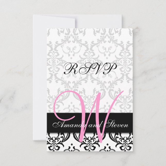 Jolie carte de réponse de mariage à monogramme ros (Devant)