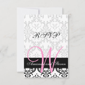 Jolie carte de réponse de mariage à monogramme ros