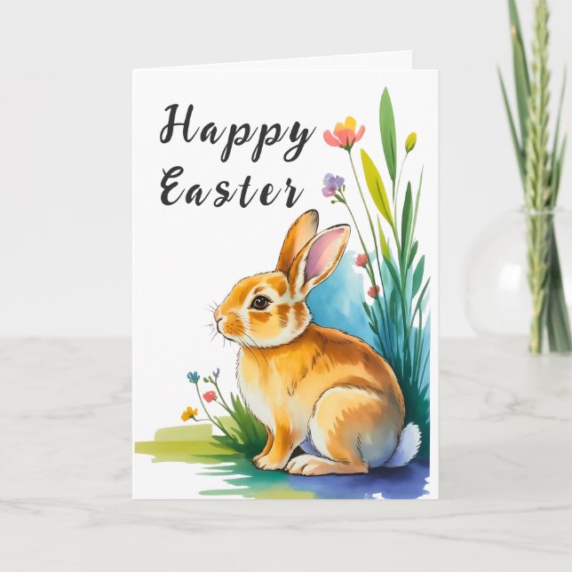 Jolie carte de vacances de Pâques lapin aquarelle (Devant)