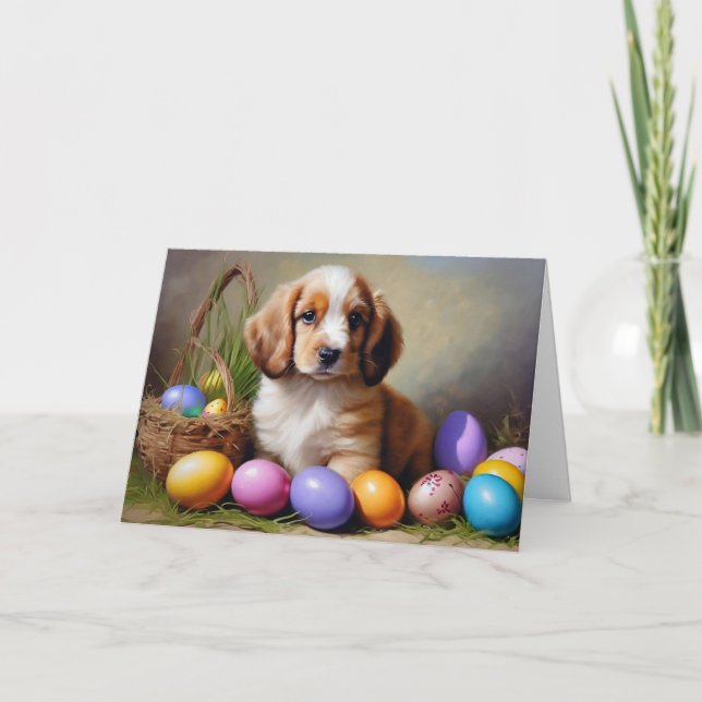Jolie carte de vacances pliée de Pâques de chien (Devant)