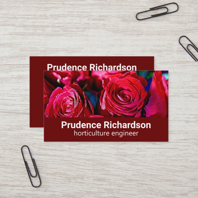 Jolie Carte De Visite Bouquet De Roses Rouges (Devant/Arrière en situation)