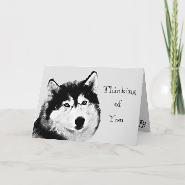 Jolie carte de voeux Black White Husky (Devant)