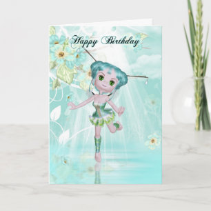 jolie carte de voeux d'anniversaire de fée aqua co