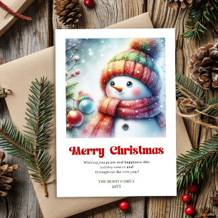 Jolie carte de vœux de Noël avec bonhomme de neige
