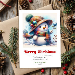 Jolie carte de vœux de Noël avec bonhomme de neige