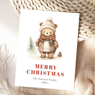 Jolie carte de vœux de Noël avec un ours brun mign