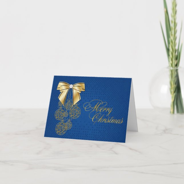 Jolie carte de voeux de Noël bleu et or (Devant)