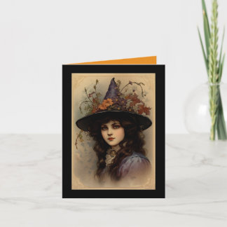Jolie carte de vœux Halloween de sorcière