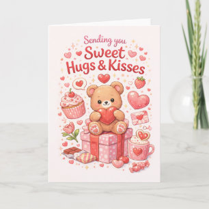 Jolie Carte de Vœux Ours en Peluche Câlins et Biso