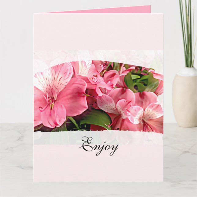Jolie carte de vœux pliée à fleur rose (Devant)