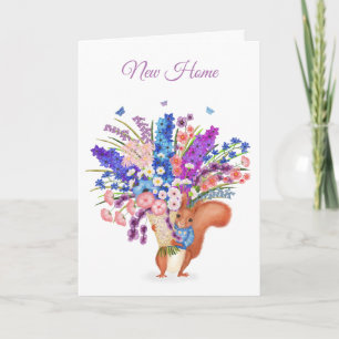 Jolie carte d'écureuil roux avec fleurs pour une n