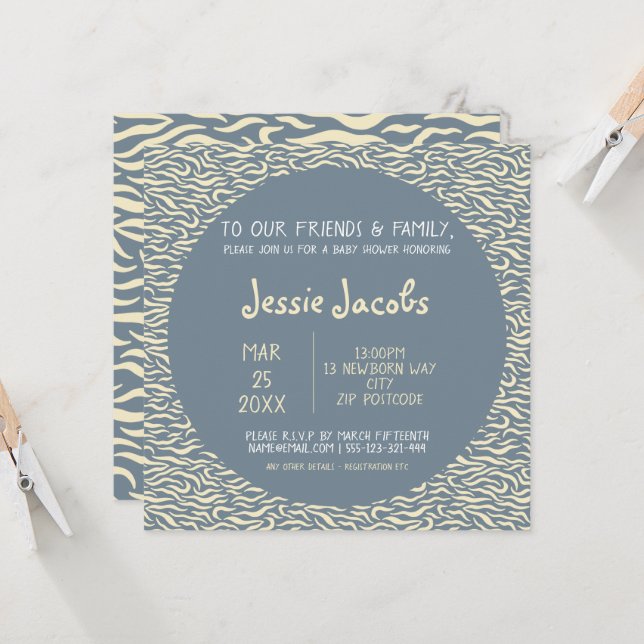 Jolie carte d'invitation baby shower motif (Devant/Arrière en situation)