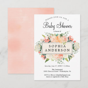 Jolie carte d'invitation Baby shower Peach